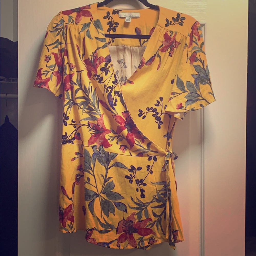Women’s Mustard floral wrap shirt